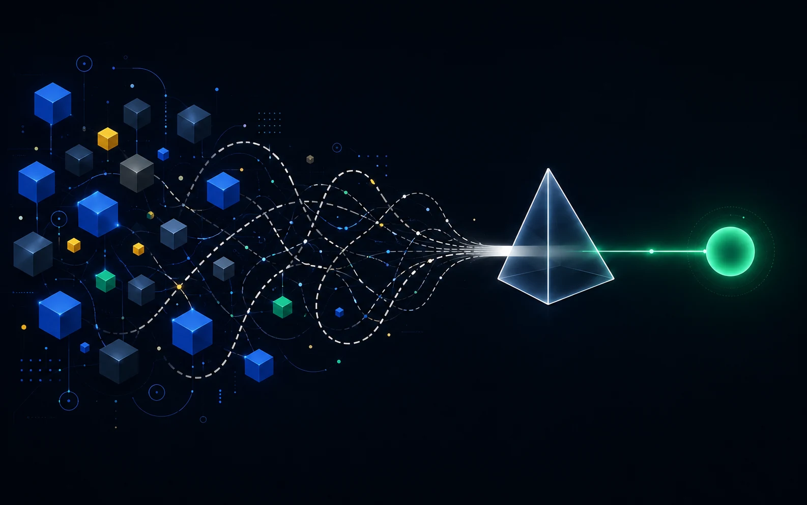 Disparate data and systems are chaotic and disconnected, then unified into a single, clear signal.